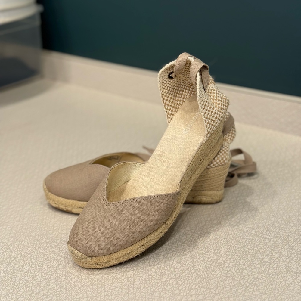 Soludos Lyon Ankle Wrap Wedge Espadrilles in Dark Safari Size 38.5/8